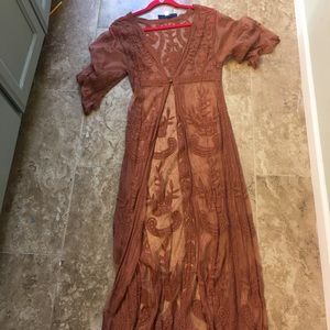 Francesca’s sheer lace burnt orange kimono